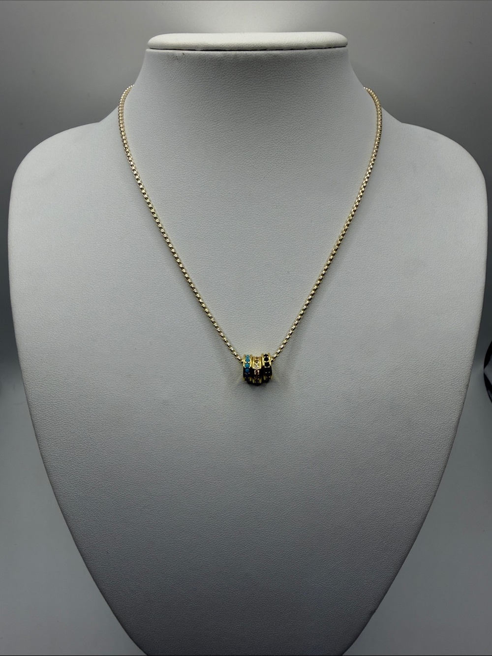 025. 18k Gold Plated Chain Necklace with Trio of Slides. Triple A CZ’s 16”